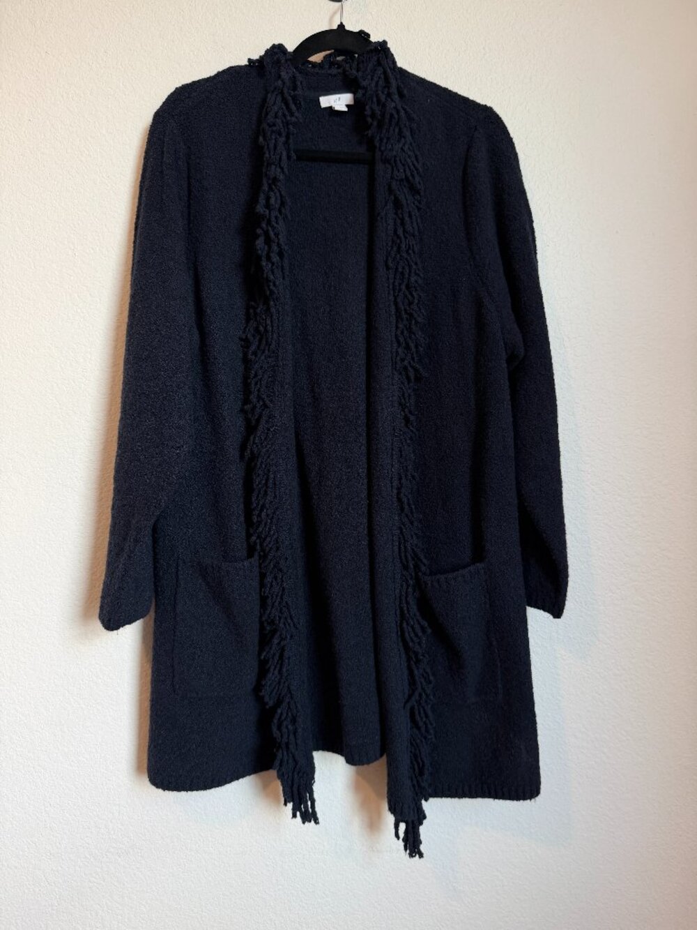 J. Jill Fringe-Trim Open-Front Cardigan Sweater In Navy Blue XL - Picture 2 of 8